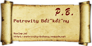 Petrovity Bökény névjegykártya